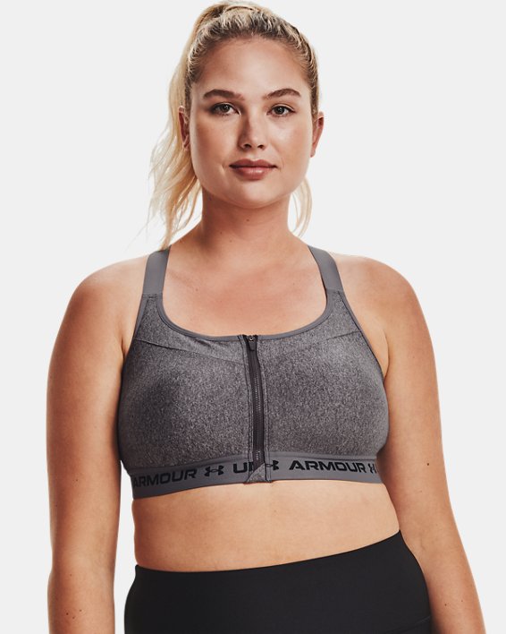 Women's Armour® High Crossback Zip Heather Sports Bra in Gray image number 4